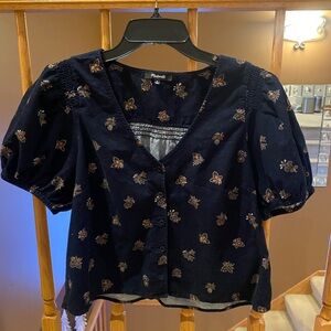 Madewell Navy Floral Corduroy Blouse